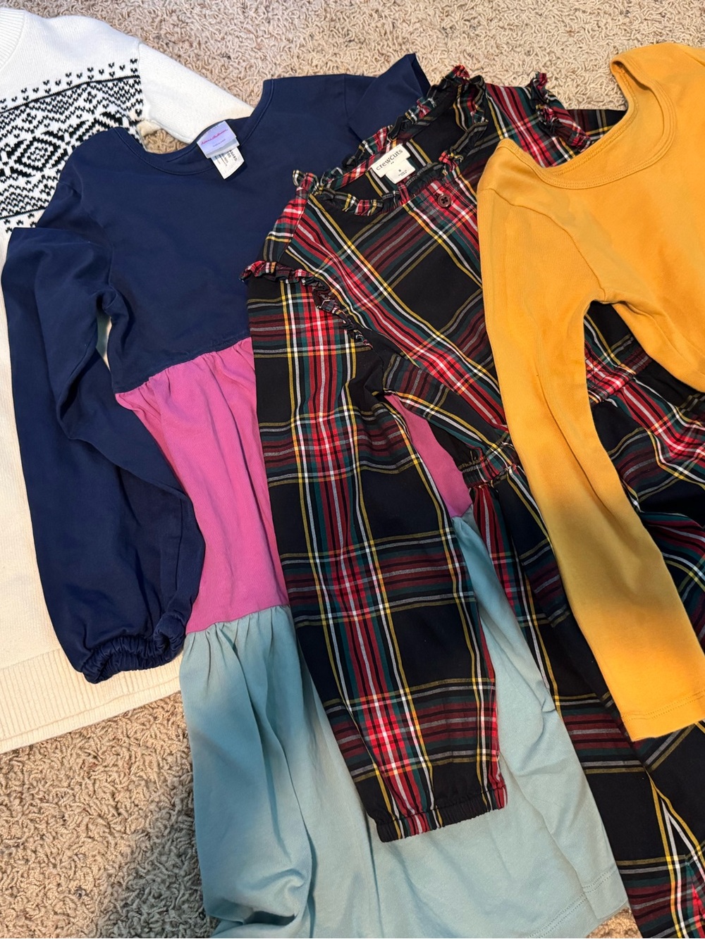 BUNDLE: Girls Long Sleeve Plaid Tiered Dress - Black/Red/Green